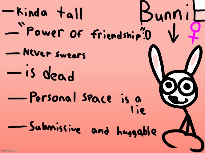 I liked the last profile thingy I made so I did more.......yippee | image tagged in bunni | made w/ Imgflip meme maker