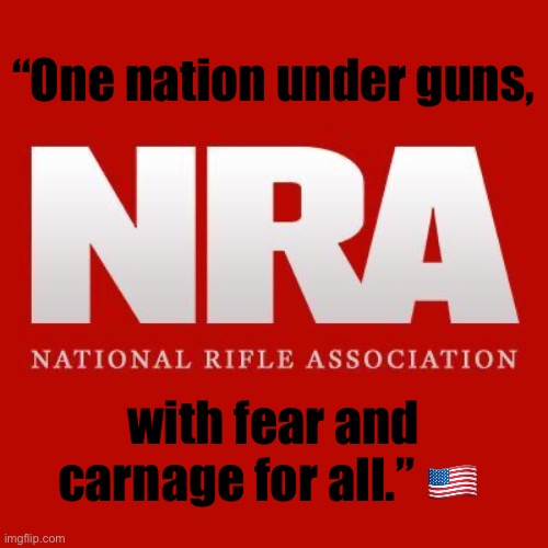 One nation under guns | “One nation under guns, with fear and carnage for all.” 🇺🇸 | image tagged in nra,gun control,violence,guns | made w/ Imgflip meme maker
