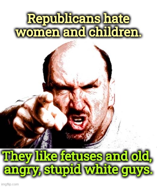 Republicans hate women and children. They like fetuses and old, 
angry, stupid white guys. | image tagged in republicans,hate,women,children,love,white guy | made w/ Imgflip meme maker