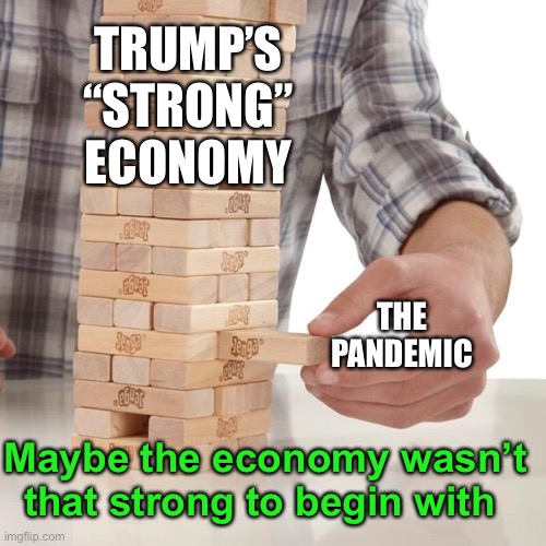 TRUMP’S “STRONG” ECONOMY; THE PANDEMIC; Maybe the economy wasn’t that strong to begin with | made w/ Imgflip meme maker