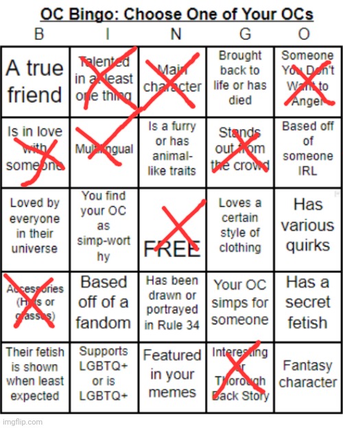 Damn. Couldn't get a bingo. | image tagged in jer-sama's oc bingo | made w/ Imgflip meme maker