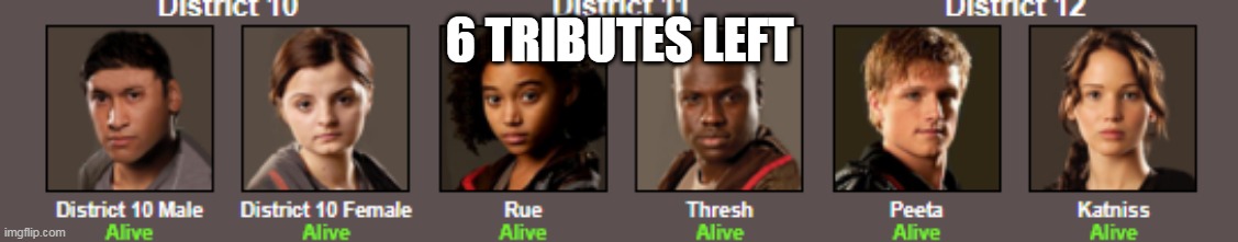 6 TRIBUTES LEFT | made w/ Imgflip meme maker