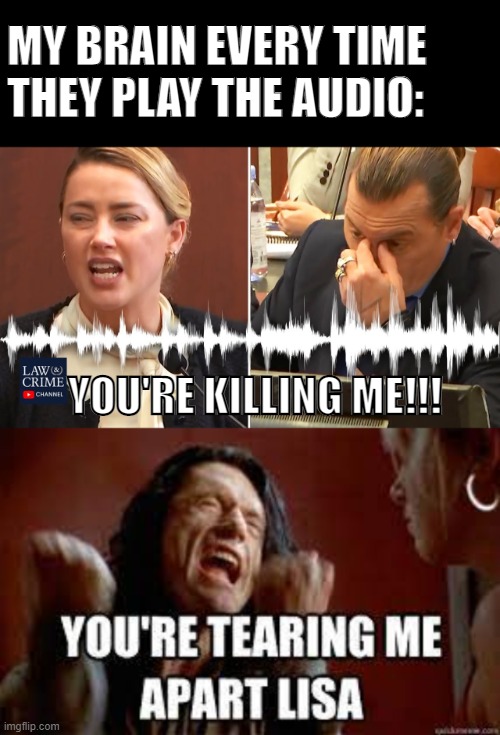 amber's room | MY BRAIN EVERY TIME THEY PLAY THE AUDIO:; YOU'RE KILLING ME!!! | image tagged in amber heard,the room,johnny depp | made w/ Imgflip meme maker