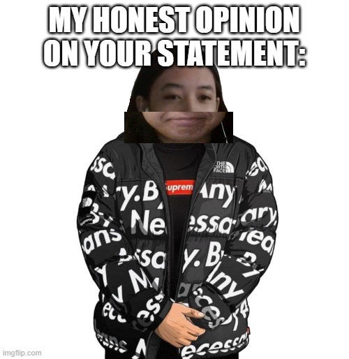 Jemy cursed drip | MY HONEST OPINION ON YOUR STATEMENT: | image tagged in jemy cursed drip | made w/ Imgflip meme maker