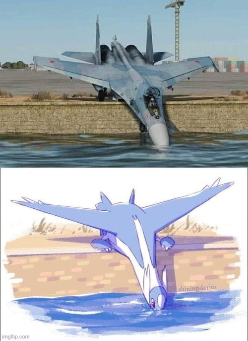 MiG-29 drinking water but its Latios | image tagged in latios,mig-29 | made w/ Imgflip meme maker