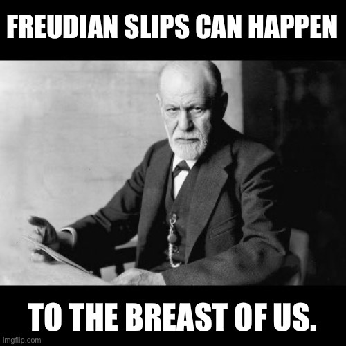 Freud | FREUDIAN SLIPS CAN HAPPEN; TO THE BREAST OF US. | image tagged in sigmund freud sorry but | made w/ Imgflip meme maker