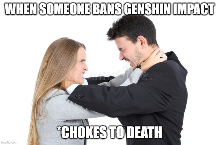 Never put an ip ban on genshin impact | WHEN SOMEONE BANS GENSHIN IMPACT; *CHOKES TO DEATH | image tagged in funny | made w/ Imgflip meme maker