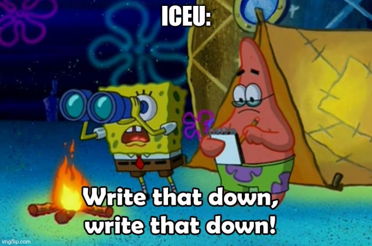write that down | ICEU: | image tagged in write that down | made w/ Imgflip meme maker