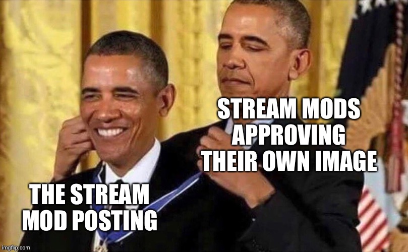 Bruh | STREAM MODS APPROVING THEIR OWN IMAGE; THE STREAM MOD POSTING | image tagged in obama medal,memes | made w/ Imgflip meme maker
