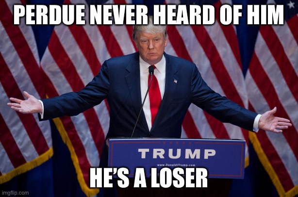 Donald Trump | PERDUE NEVER HEARD OF HIM; HE’S A LOSER | image tagged in donald trump | made w/ Imgflip meme maker