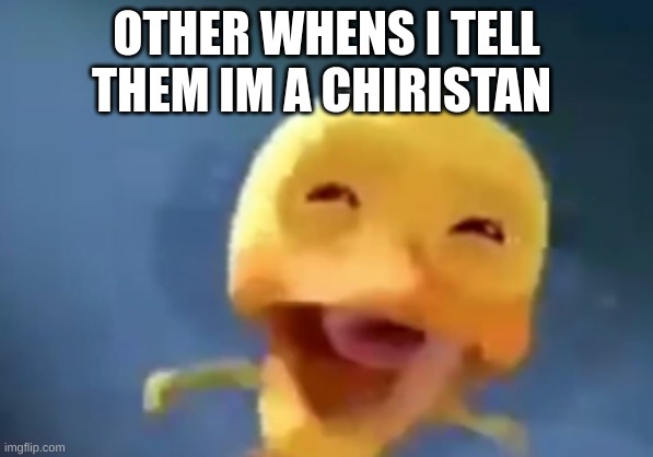 lol | OTHER WHENS I TELL THEM I'M A CHRISTIAN | image tagged in crying duck | made w/ Imgflip meme maker