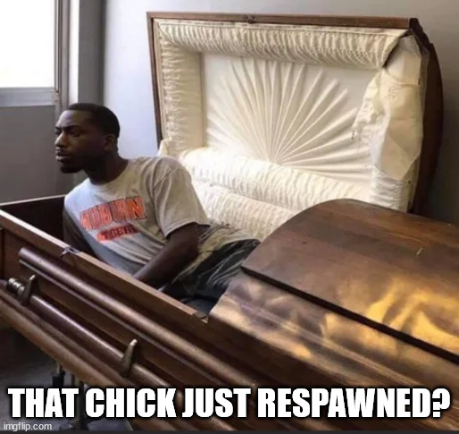 Coffin | THAT CHICK JUST RESPAWNED? | image tagged in coffin | made w/ Imgflip meme maker