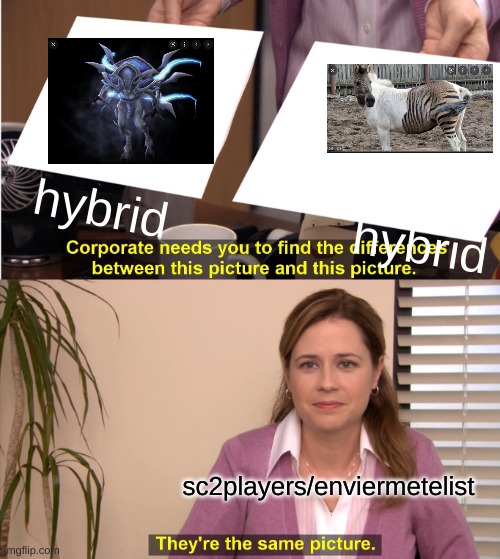 hybrid |  hybrid; hybrid; sc2players/enviermetelist | image tagged in memes,they're the same picture | made w/ Imgflip meme maker