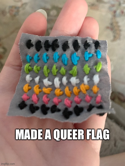 Made a lil embroidered queer flag. My first time doing embroidery so constructive criticism is appreciated | MADE A QUEER FLAG | made w/ Imgflip meme maker