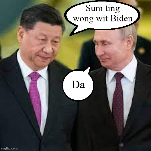 Sum Ting Wong | Sum ting wong wit Biden; Da | image tagged in putin and xi talking | made w/ Imgflip meme maker