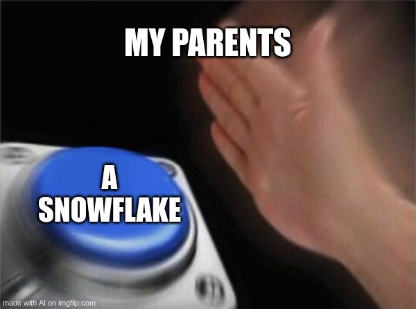 Blank Nut Button Meme | MY PARENTS; A SNOWFLAKE | image tagged in memes,blank nut button | made w/ Imgflip meme maker