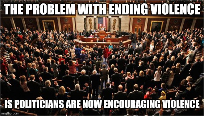 How do you end violence when everyone from the president down is using the most inflamatory language in decades? | THE PROBLEM WITH ENDING VIOLENCE; IS POLITICIANS ARE NOW ENCOURAGING VIOLENCE | image tagged in congress,violence,stop,hatred | made w/ Imgflip meme maker