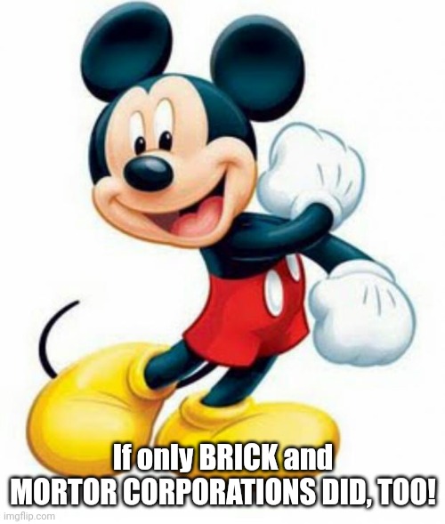 mickey mouse  | If only BRICK and MORTOR CORPORATIONS DID, TOO! | image tagged in mickey mouse | made w/ Imgflip meme maker