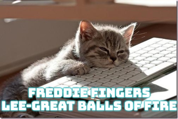 Bored Keyboard Cat | Freddie Fingers Lee-Great Balls of Fire | image tagged in bored keyboard cat,slavic,freddie fingers lee,great balls of fire | made w/ Imgflip meme maker