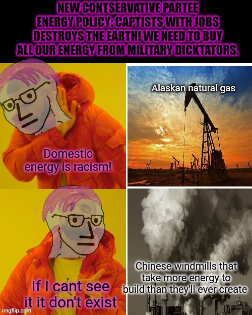 Contservative partee problems | NEW CONTSERVATIVE PARTEE ENERGY POLICY: CAPTISTS WITH JOBS DESTROYS THE EARTH! WE NEED TO BUY ALL OUR ENERGY FROM MILITARY DICKTATORS. | image tagged in contservative partee,problems,domestic,energy,is racism | made w/ Imgflip meme maker