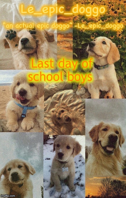 Doggo temp by doggo. Wait what that’s confusing | Last day of school boys | image tagged in doggo temp by doggo wait what that s confusing | made w/ Imgflip meme maker