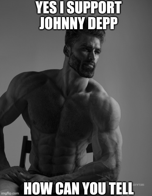 Giga Chad | YES I SUPPORT JOHNNY DEPP; HOW CAN YOU TELL | image tagged in giga chad | made w/ Imgflip meme maker