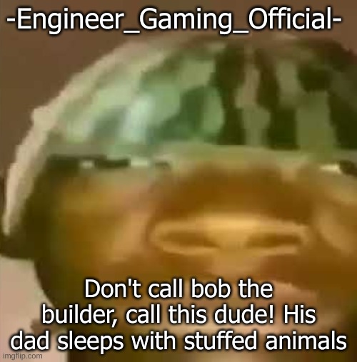 Crap Post 45: -Engineer_Gaming_Official- | -Engineer_Gaming_Official-; Don't call bob the builder, call this dude! His dad sleeps with stuffed animals | made w/ Imgflip meme maker