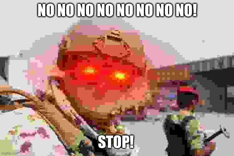 Laser Eye Desert Soldier | NO NO NO NO NO NO NO NO! STOP! | image tagged in laser eye desert soldier | made w/ Imgflip meme maker