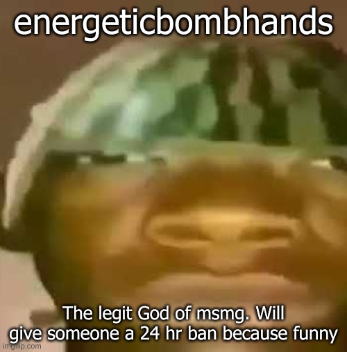 Crap Post 47: energeticbombhands | energeticbombhands; The legit God of msmg. Will give someone a 24 hr ban because funny | made w/ Imgflip meme maker