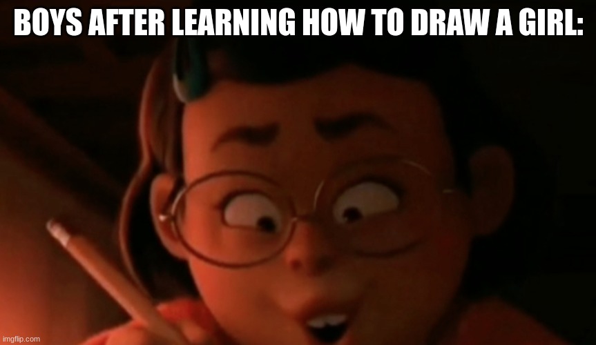 turning red meme | BOYS AFTER LEARNING HOW TO DRAW A GIRL: | image tagged in mei drawing,shitpost | made w/ Imgflip meme maker