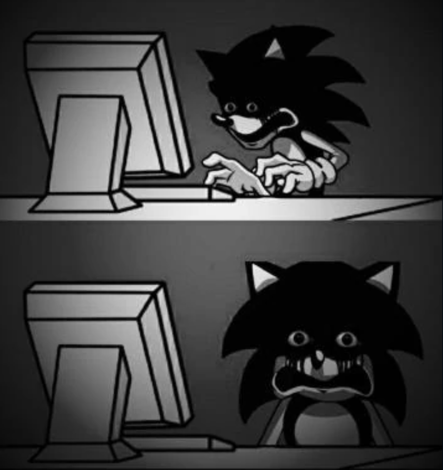Sonic looks at computer and regrets Blank Meme Template
