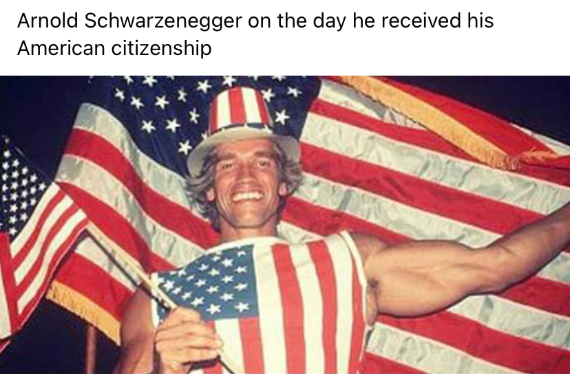 Arnold Schwarzenegger on the day he received his American citize Blank Meme Template