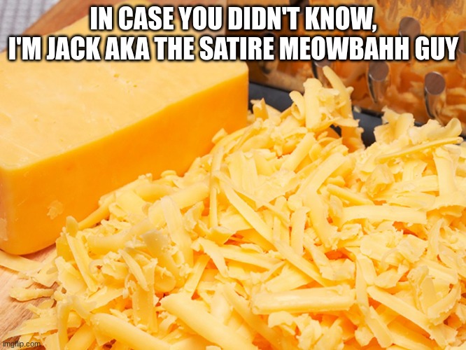 Cheese | IN CASE YOU DIDN'T KNOW, I'M JACK AKA THE SATIRE MEOWBAHH GUY | image tagged in cheese | made w/ Imgflip meme maker