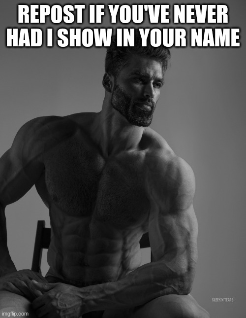 Giga Chad | REPOST IF YOU'VE NEVER HAD I SHOW IN YOUR NAME | image tagged in giga chad | made w/ Imgflip meme maker