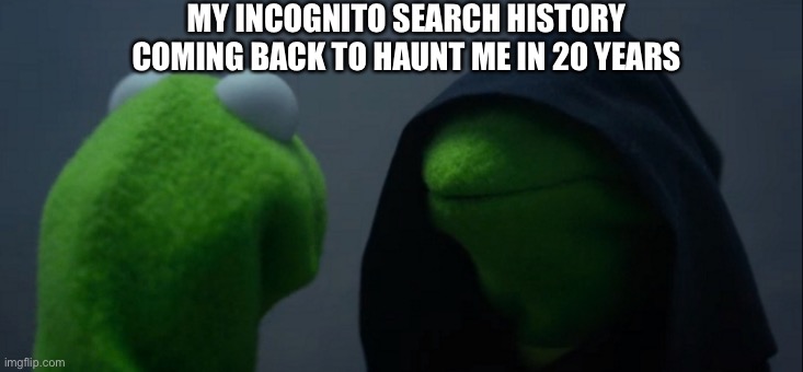 Un Cognito’d |  MY INCOGNITO SEARCH HISTORY COMING BACK TO HAUNT ME IN 20 YEARS | image tagged in memes,evil kermit,google search,browser history,google | made w/ Imgflip meme maker