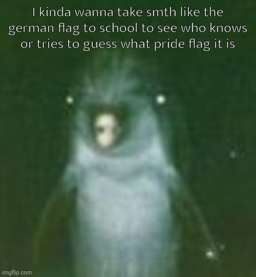 he | I kinda wanna take smth like the german flag to school to see who knows or tries to guess what pride flag it is | image tagged in he | made w/ Imgflip meme maker