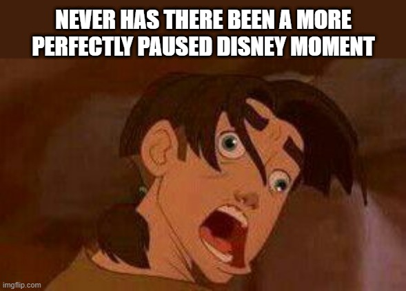 Derp | NEVER HAS THERE BEEN A MORE PERFECTLY PAUSED DISNEY MOMENT | image tagged in disney | made w/ Imgflip meme maker