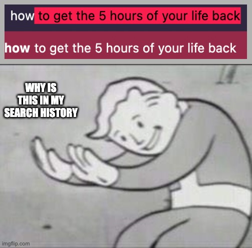 What- |  WHY IS THIS IN MY SEARCH HISTORY | image tagged in fallout hold up | made w/ Imgflip meme maker