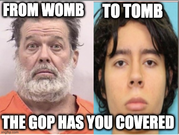 TO TOMB; FROM WOMB; THE GOP HAS YOU COVERED | image tagged in memes,mass shootings,gop nra,domestic terrorism,gun proliferation,robert dear jr | made w/ Imgflip meme maker
