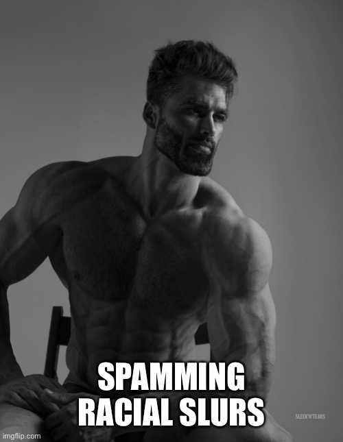 Giga Chad | SPAMMING RACIAL SLURS | image tagged in giga chad | made w/ Imgflip meme maker