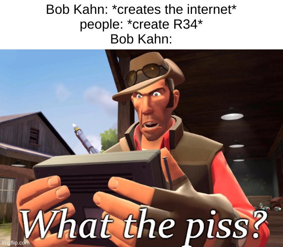 What the piss? | Bob Kahn: *creates the internet*
people: *create R34*
Bob Kahn: | image tagged in what the piss | made w/ Imgflip meme maker