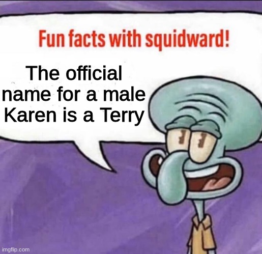Fun Facts with Squidward | The official name for a male Karen is a Terry | image tagged in fun facts with squidward | made w/ Imgflip meme maker