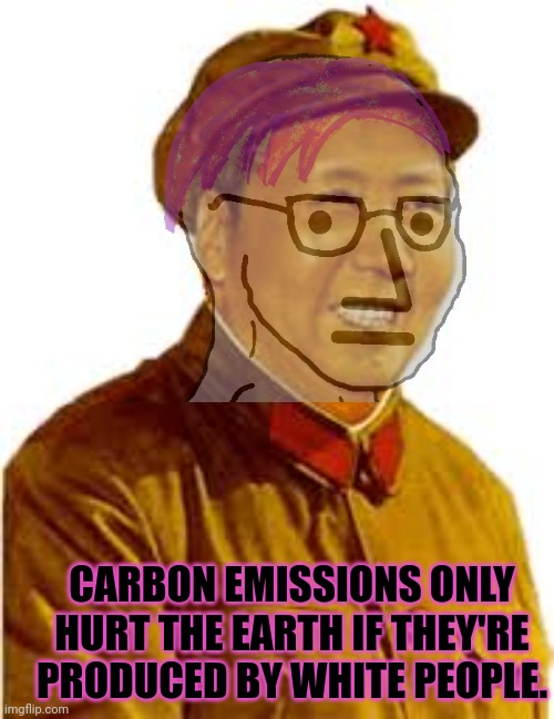 CCP endorses contservative partee | CARBON EMISSIONS ONLY HURT THE EARTH IF THEY'RE PRODUCED BY WHITE PEOPLE. | image tagged in dont,ask why,clean energy always means,dirty energy,outsourced to china,stay asleep | made w/ Imgflip meme maker