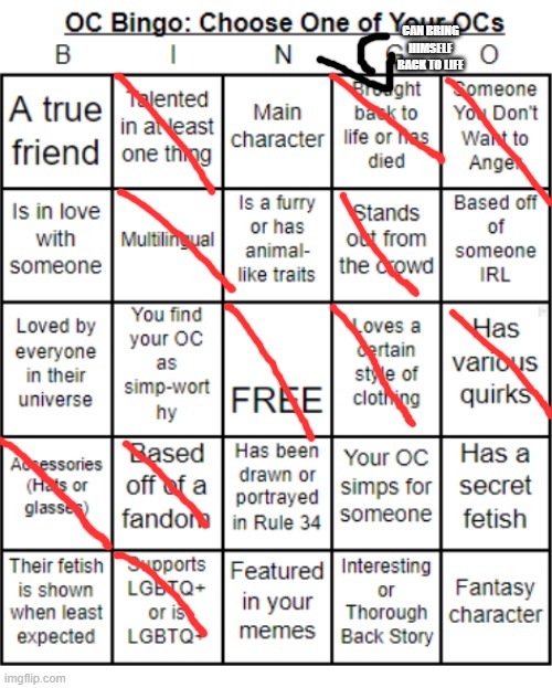 OC Bingo: Sir Amogus III | CAN BRING HIMSELF BACK TO LIFE | image tagged in jer-sama's oc bingo | made w/ Imgflip meme maker