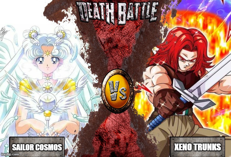 Sailor Cosmos vs Xeno Trunks death battle | XENO TRUNKS; SAILOR COSMOS | image tagged in trunks,sailor moon,dbz,death battle | made w/ Imgflip meme maker