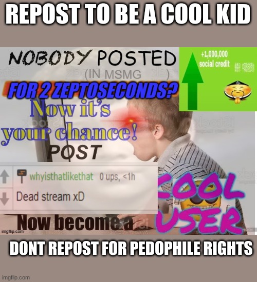 repost | REPOST TO BE A COOL KID; DONT REPOST FOR PEDOPHILE RIGHTS | image tagged in dead stream | made w/ Imgflip meme maker