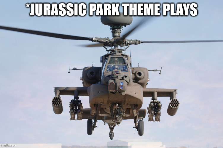 apache helicopter gender | *JURASSIC PARK THEME PLAYS | image tagged in apache helicopter gender | made w/ Imgflip meme maker