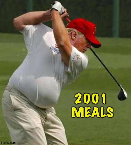 trump golf gut | 2001 
MEALS | image tagged in trump golf gut | made w/ Imgflip meme maker