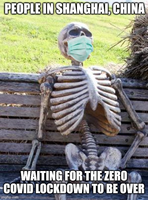 The Chinese government wants to keep their people in lockdown forever | PEOPLE IN SHANGHAI, CHINA; WAITING FOR THE ZERO COVID LOCKDOWN TO BE OVER | image tagged in memes,waiting skeleton,china,lockdown,tyranny,evil government | made w/ Imgflip meme maker