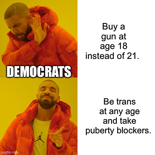 Liberal mentality | Buy a gun at age 18 instead of 21. DEMOCRATS; Be trans at any age and take puberty blockers. | image tagged in special kind of stupid | made w/ Imgflip meme maker